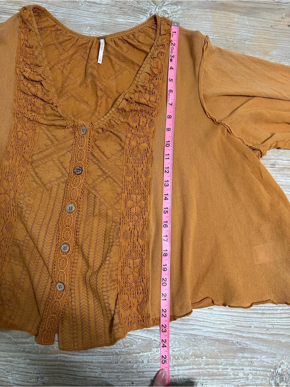 Free People Burnt Orange Crochet Button-Front Blouse